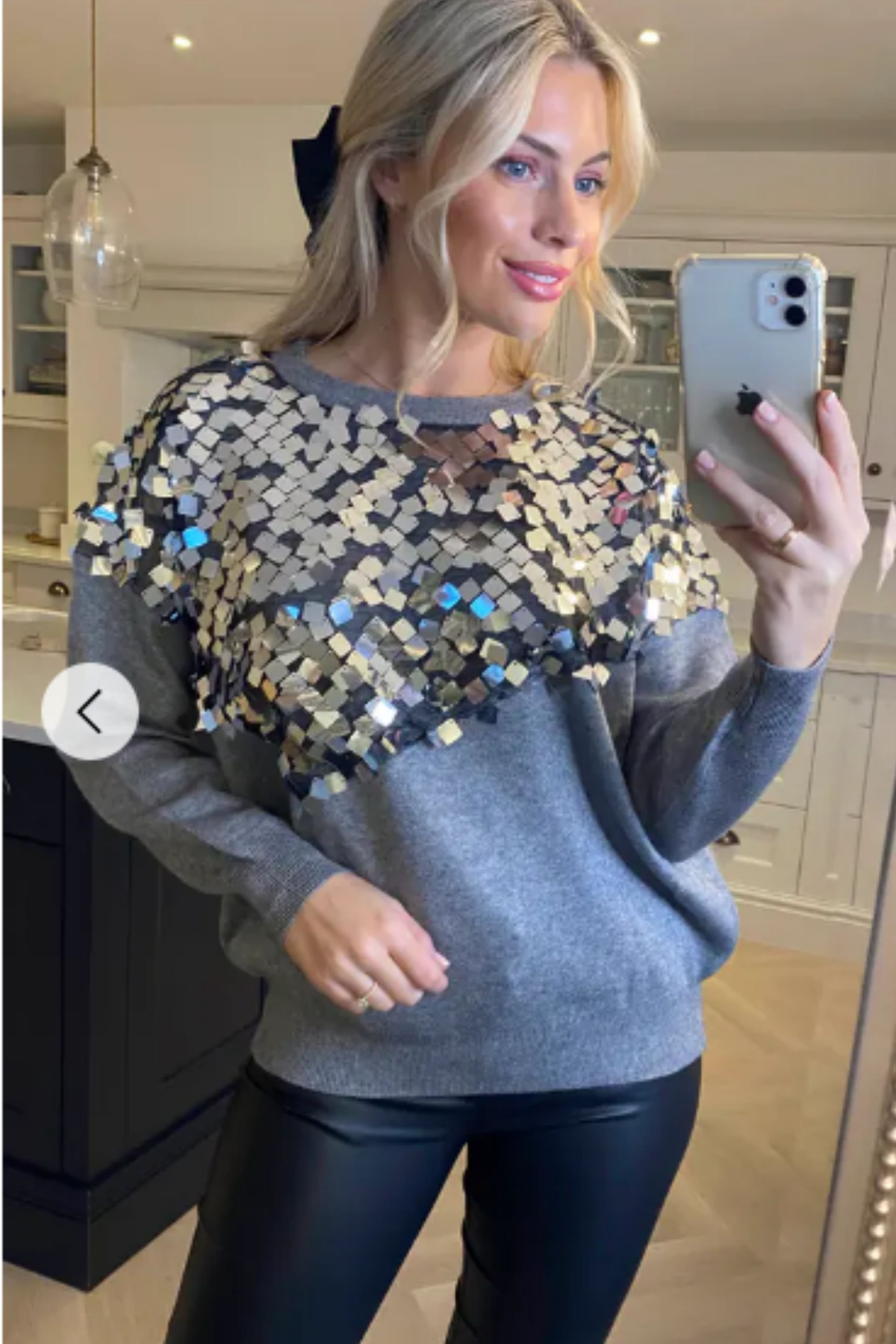 CY CY Women's Round-Neck Jumper with Mirror Sequin Embellishments in Grey - 1