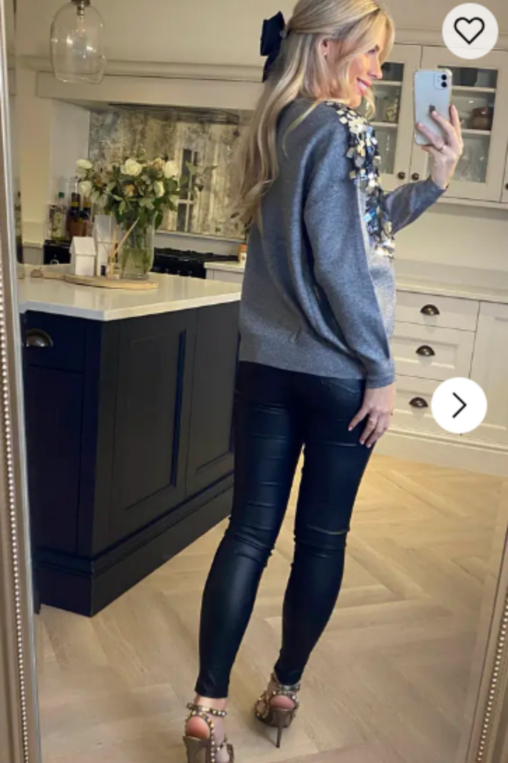 CY CY Women's Round-Neck Jumper with Mirror Sequin Embellishments in Grey - 3