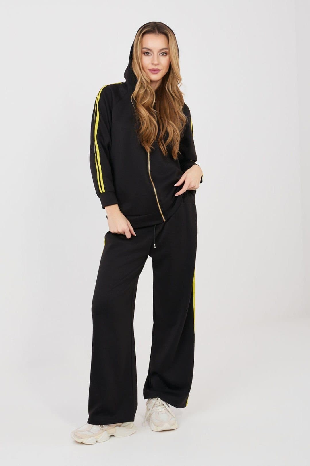 Love Lace Love Lace Black Zip Hoodie Tracksuit Set With Wide Leg Pants