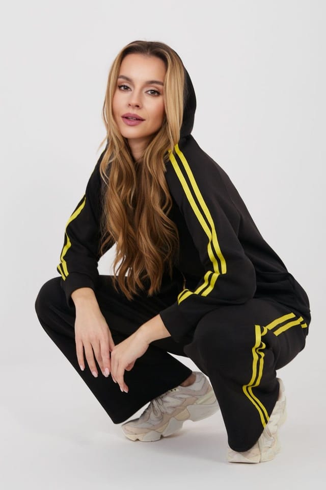 Love Lace Love Lace Women's Zip Hoodie Tracksuit Set With Wide Leg Pants in Black - 2