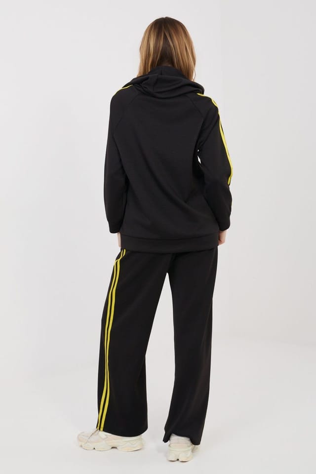 Love Lace Love Lace Women's Zip Hoodie Tracksuit Set With Wide Leg Pants in Black - 3