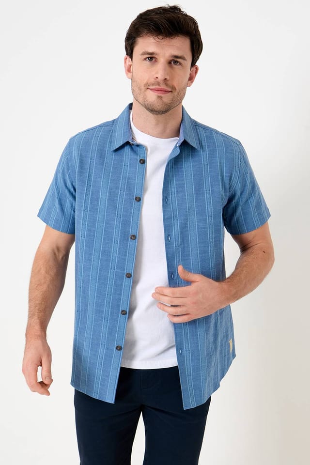 Saltwell Saltwell Men's Textured Stripe Cotton Short Sleeve Shirt in Blue - 3