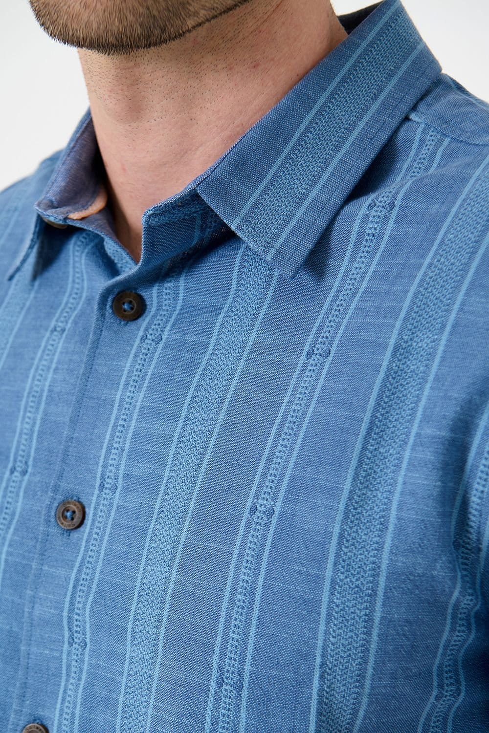 Saltwell Saltwell Men's Textured Stripe Cotton Short Sleeve Shirt in Blue - 4