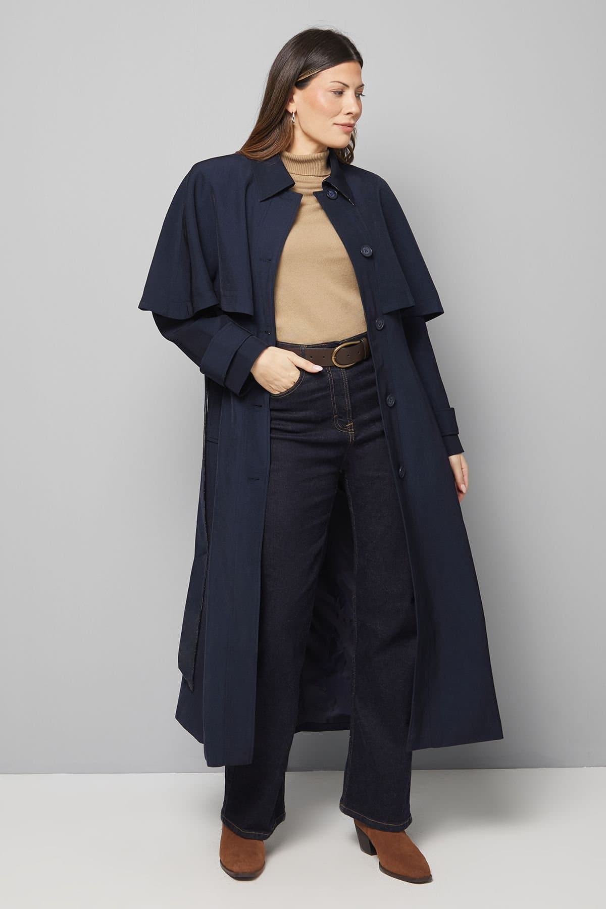 Wallis Wallis Women's Belted Cape Coat in Navy