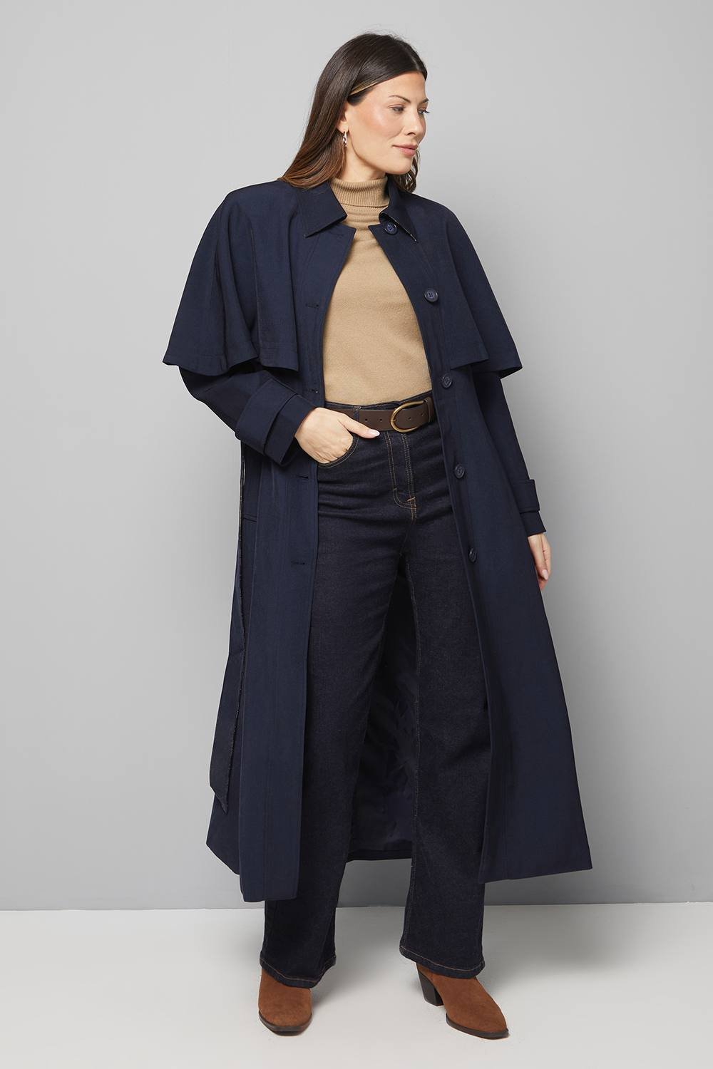 Wallis Wallis Women's Belted Cape Coat in Navy - 2