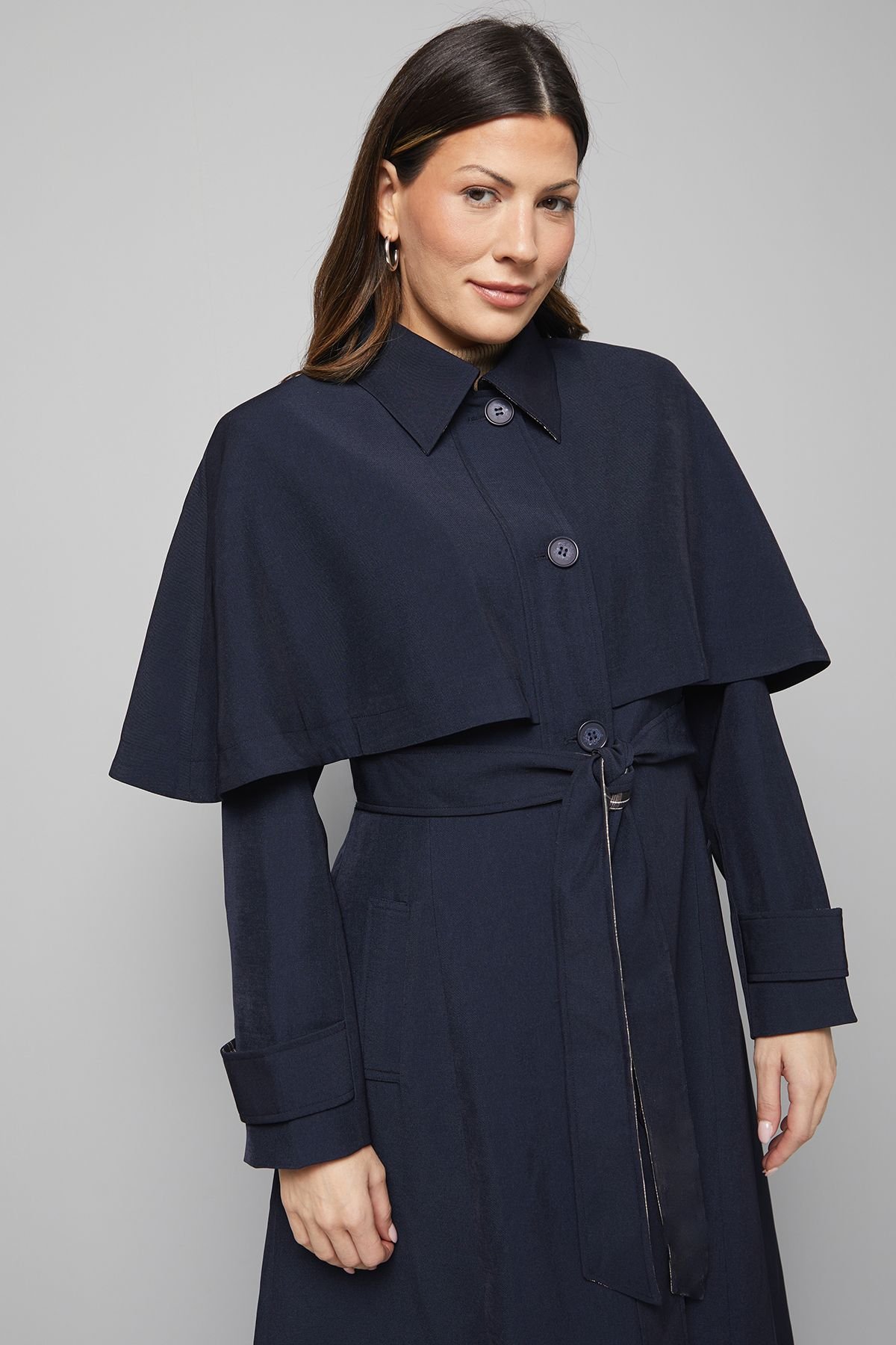 Wallis Wallis Women's Belted Cape Coat in Navy - 4