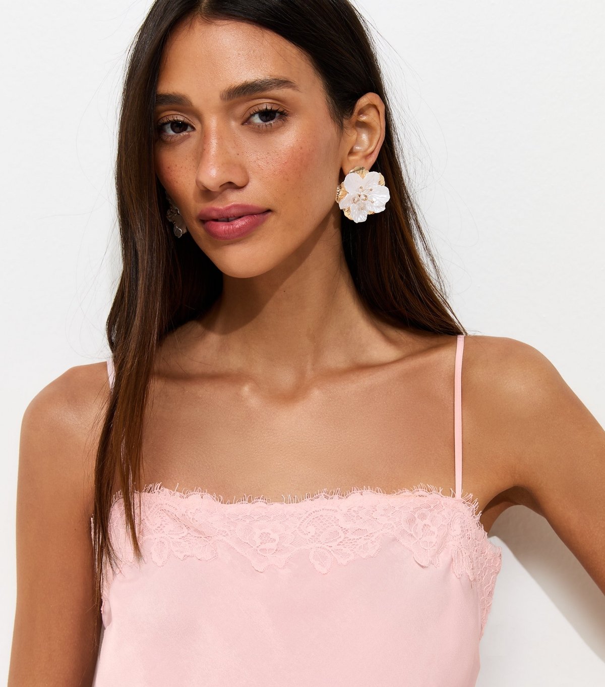 New Look Women's Pink Satin Lace Trimmed Midi Dress New Look - 3