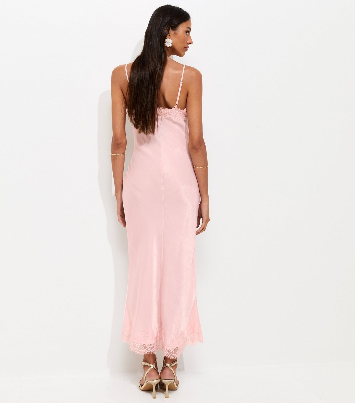 New Look Women's Pink Satin Lace Trimmed Midi Dress New Look - 4