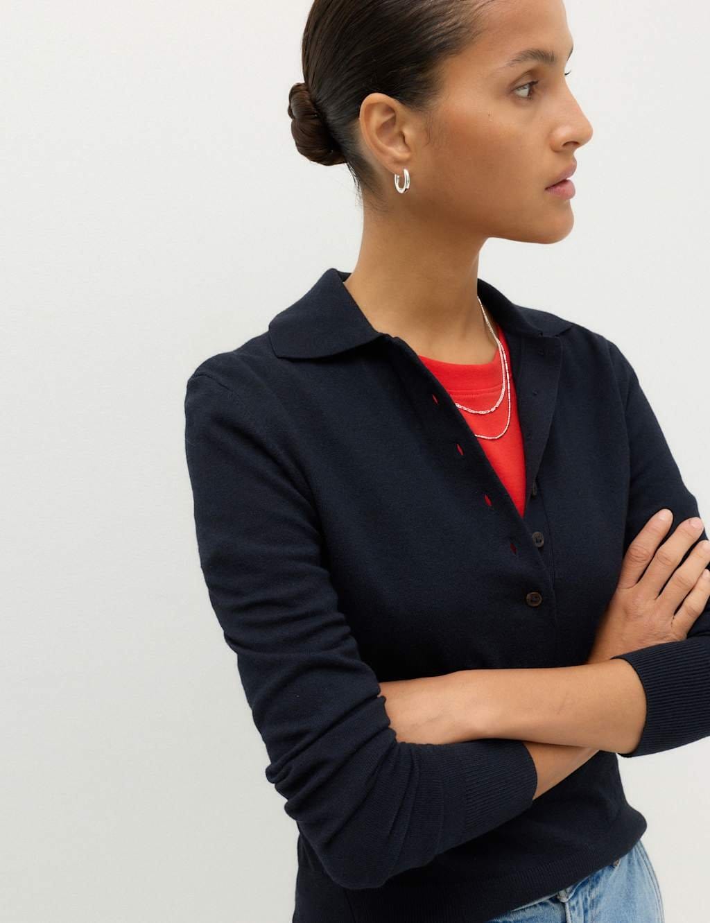 M&S Collared Slim Jumper with Wool Midnight Navy