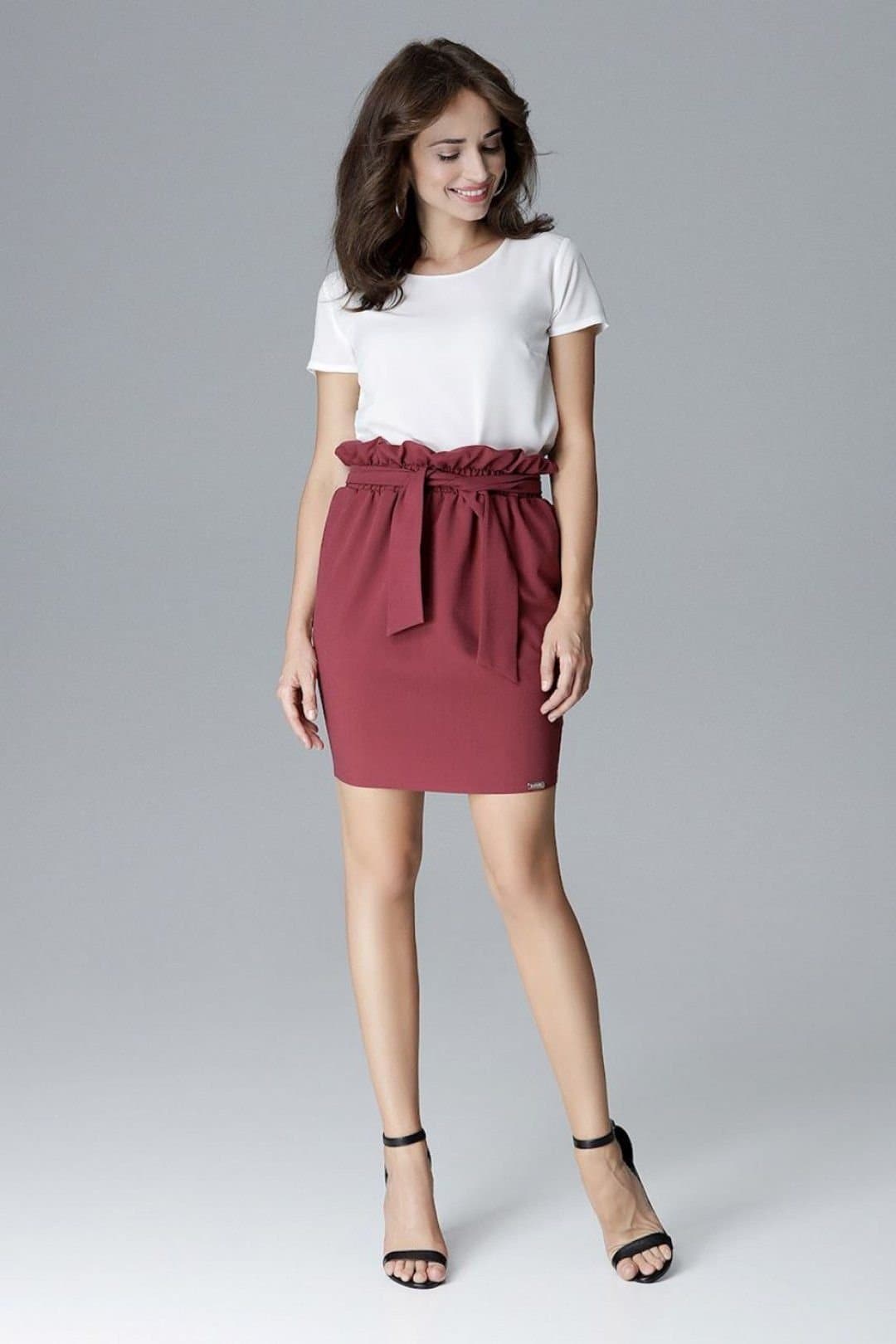 Love Lace Love Lace Burgundy Fitted Pleated Mini Skirt with Tie Belt