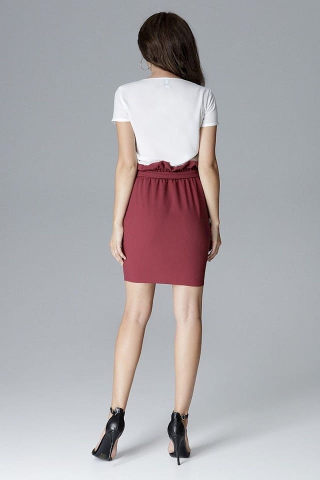 Love Lace Love Lace Women's Fitted Pleated Top Mini Skirt with Tie Belt in Burgundy - 2