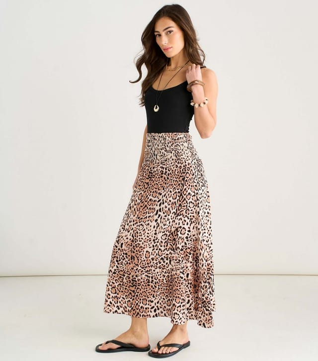 Gini London Women's Brown Leopard Print Shirred Waist Midi Skirt Gini London New Look - 3