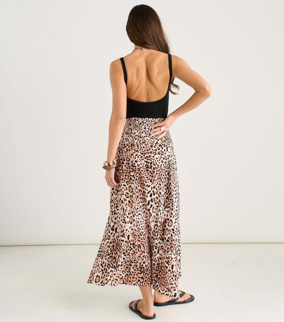 Gini London Women's Brown Leopard Print Shirred Waist Midi Skirt Gini London New Look - 4