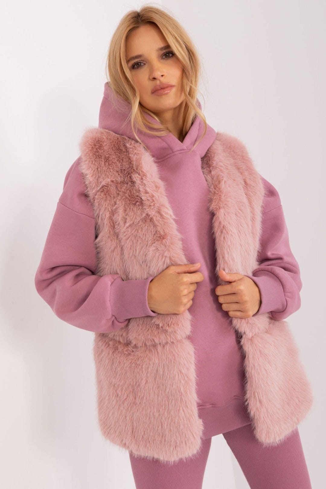 Love Lace Pink Faux Fur Vest with Pockets for Winter