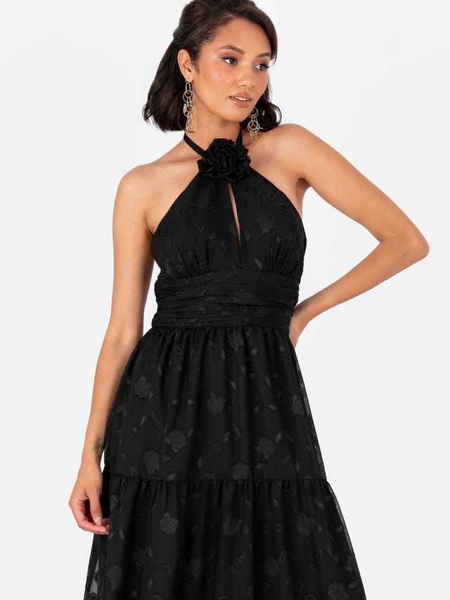 Maya Deluxe Maya Deluxe Women's Corsage Halter Floral Maxi Dress in Black - 2