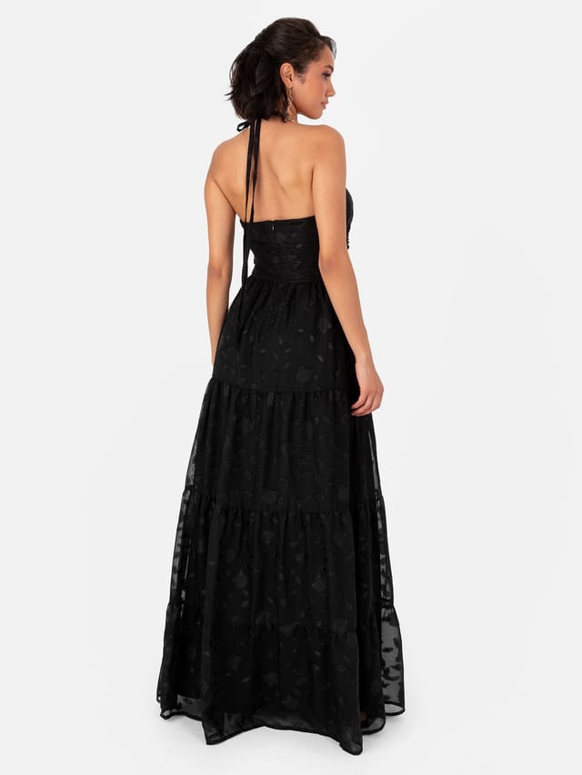 Maya Deluxe Maya Deluxe Women's Corsage Halter Floral Maxi Dress in Black - 3