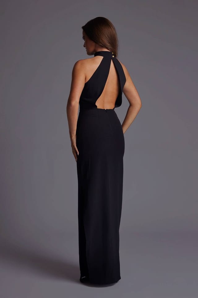 Vesper Vesper Women's High Neck Cut Out Maxi Dress with Open Back in Black - 3