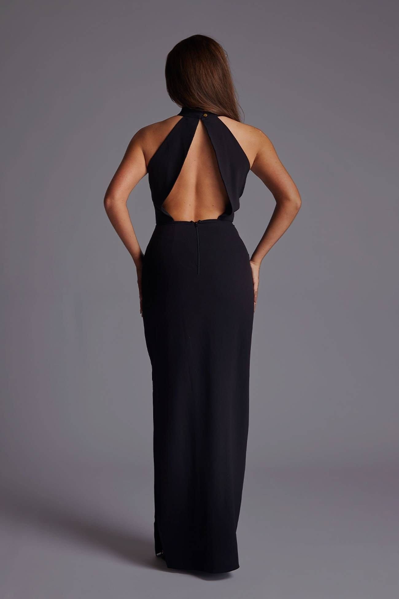 Vesper Vesper Women's High Neck Cut Out Maxi Dress with Open Back in Black - 4