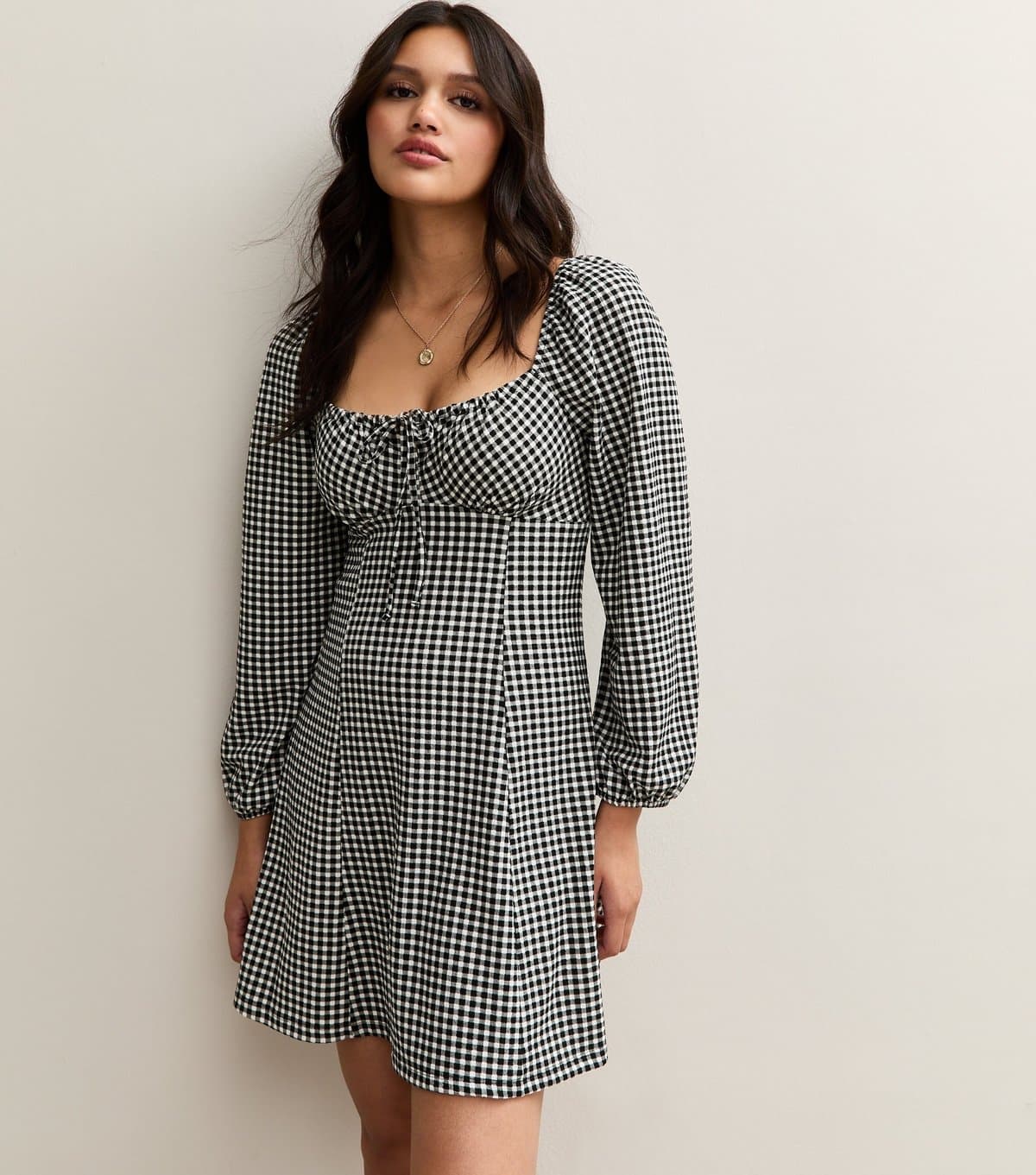 New Look Women's Black Gingham Milkmaid Mini Dress New Look