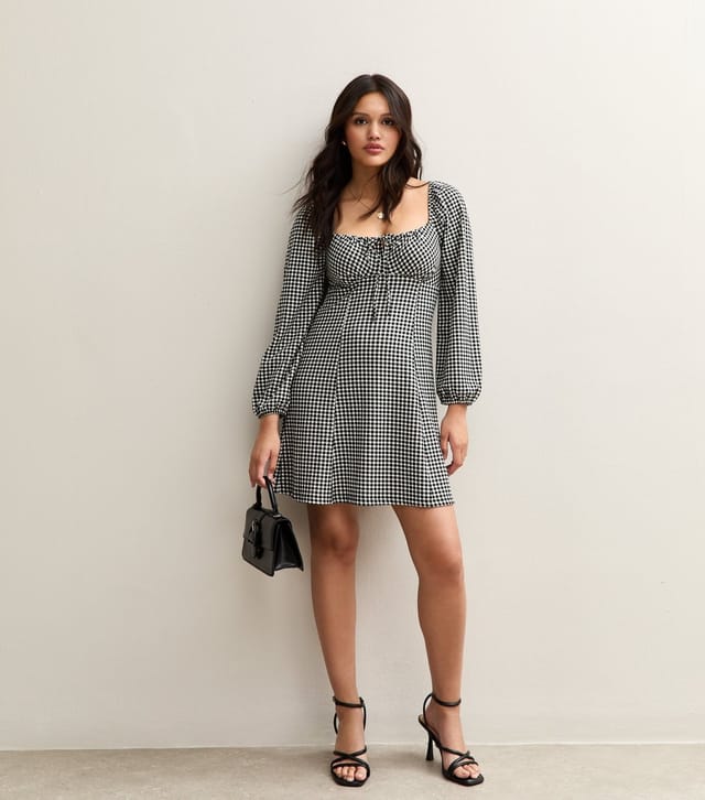 New Look Women's Black Gingham Milkmaid Mini Dress New Look - 3