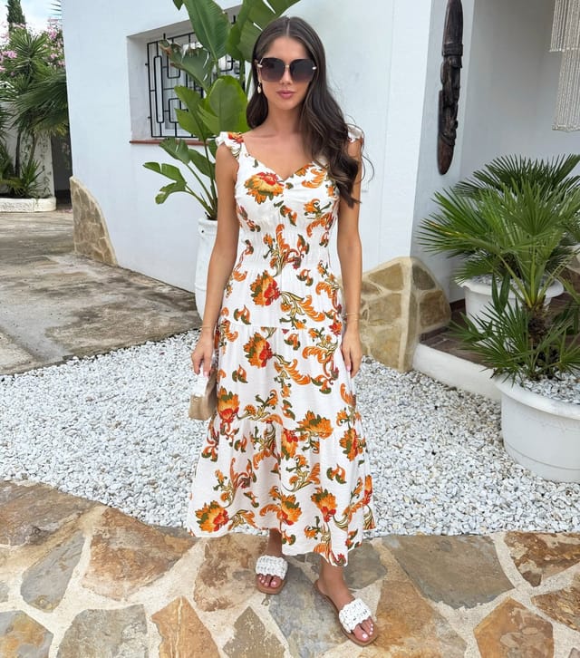 AX Paris Women's White Floral Ruffle Strap Tiered Midi Dress AX Paris New Look - 2