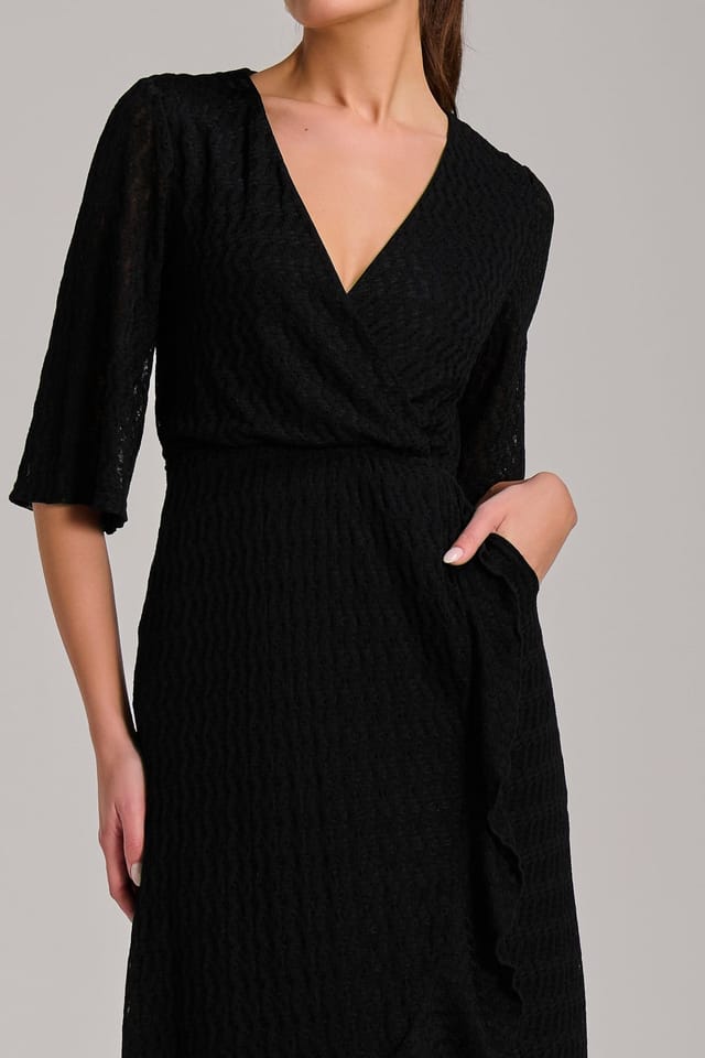 Jolie Moi Jolie Moi Women's Textured Ruffle Hem Knitted Maxi Dress in Black - 3