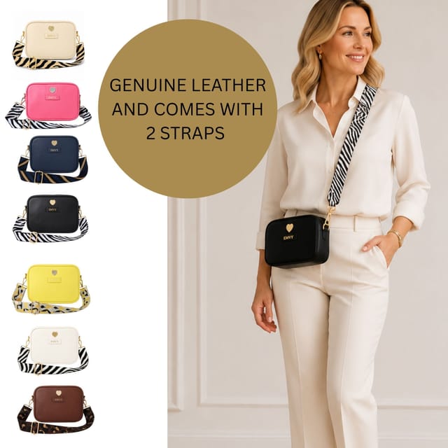 Love EMVY Love EMVY Women's Genuine Leather Mini Signature Heart Crossbody Bag With 2 Straps in Yellow - 2