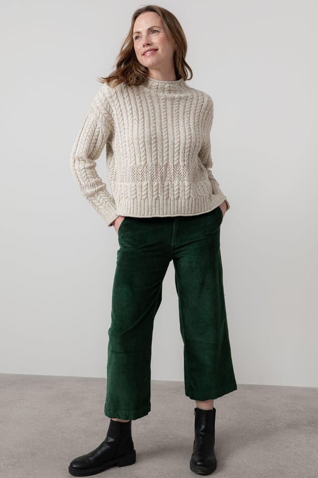 Lily & Me Lily & Me Women's Isla Stretch Jumbo Cord Cropped Trousers in Dark Green - 3
