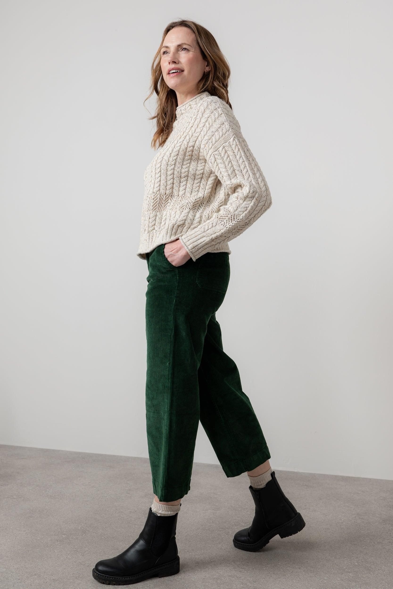 Lily & Me Lily & Me Women's Isla Stretch Jumbo Cord Cropped Trousers in Dark Green - 4