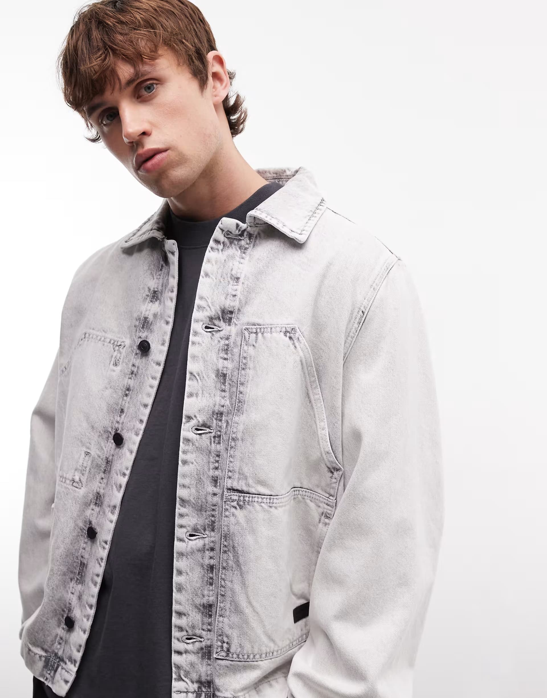 ASOS AllSaints Mukesh button through denim shacket in bleach grey