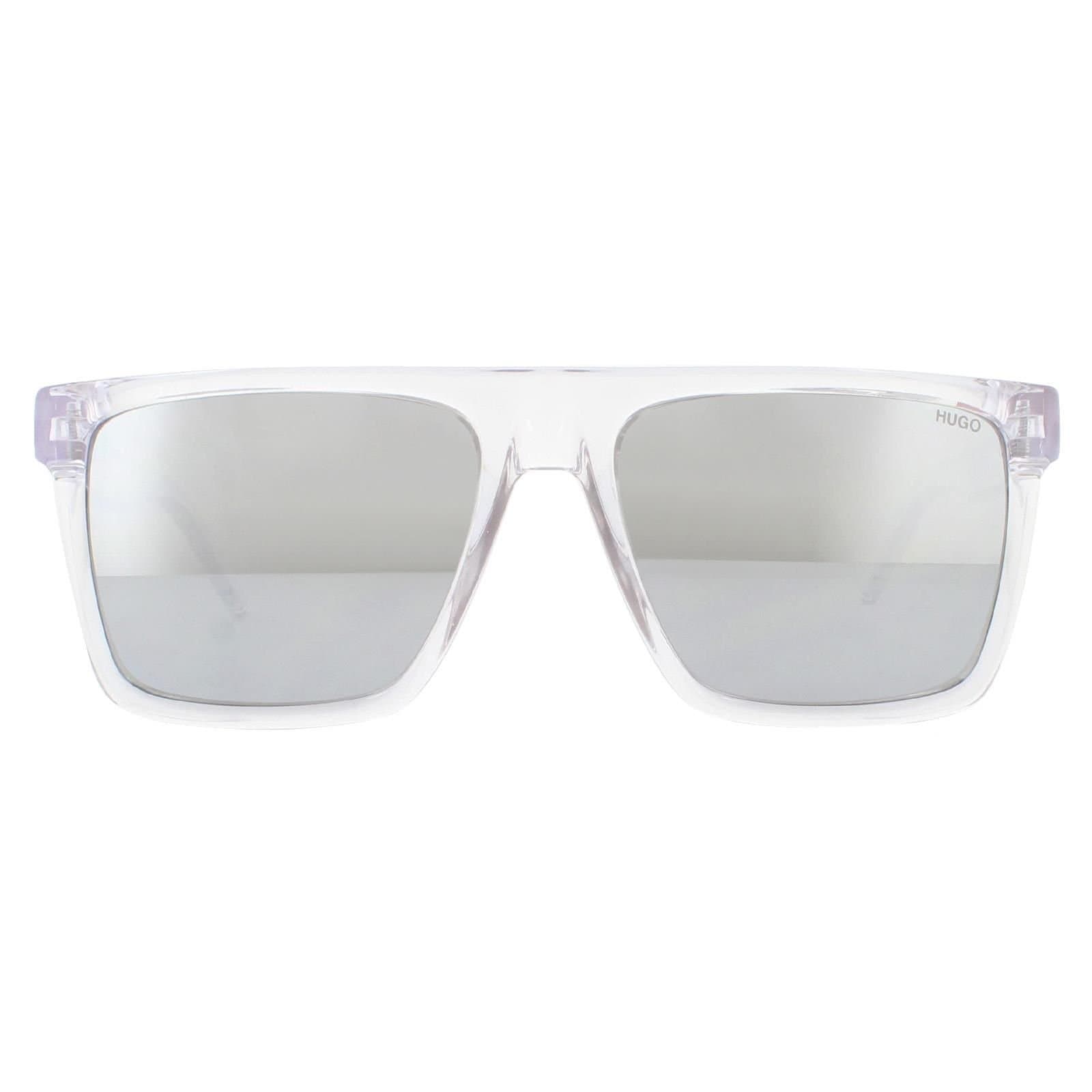 HUGO HUGO Men's Square Crystal Silver Mirror Sunglasses in Clear