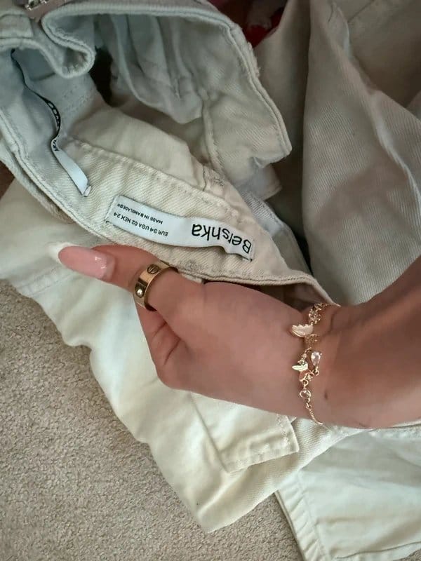 Bershka Cream Cotton Twill Cargo Pants