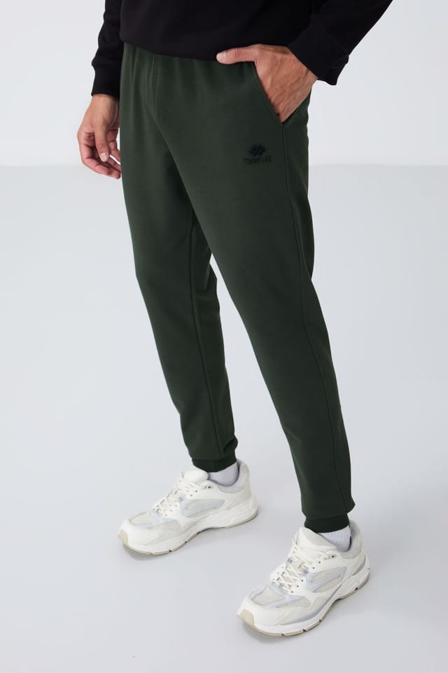 Tommy Life Tommy Life Men's Solid Fleece Sweatpants in Dark Green - 3
