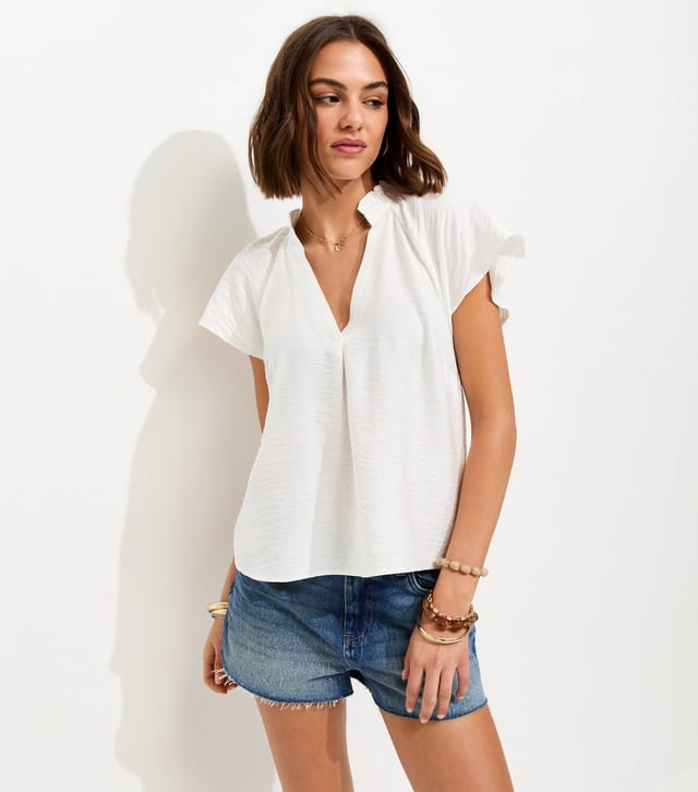 New Look Women's Cream Crinkled Flutter Sleeve Blouse New Look - 2