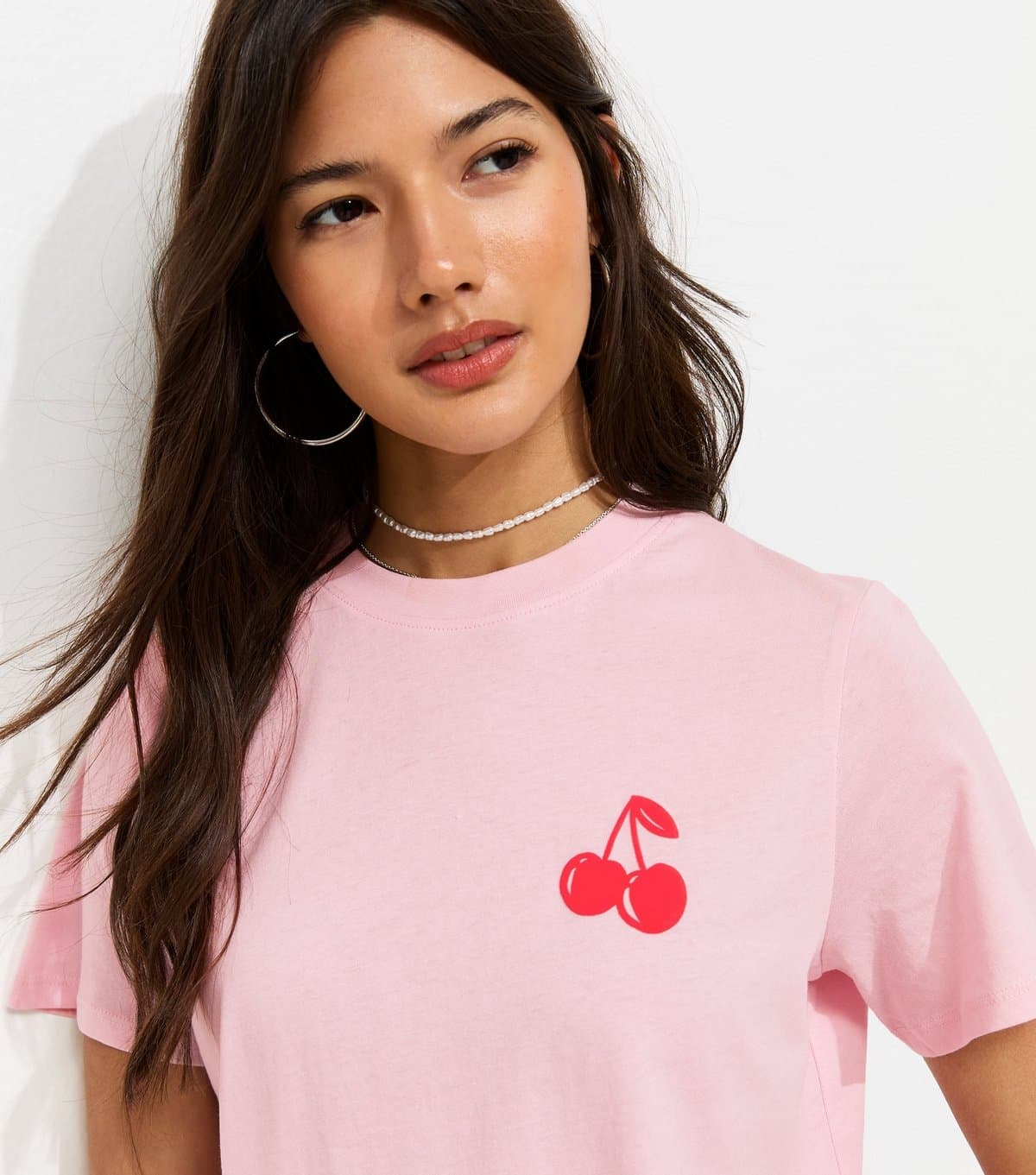 New Look Women's Pink Cherry Print T-Shirt New Look