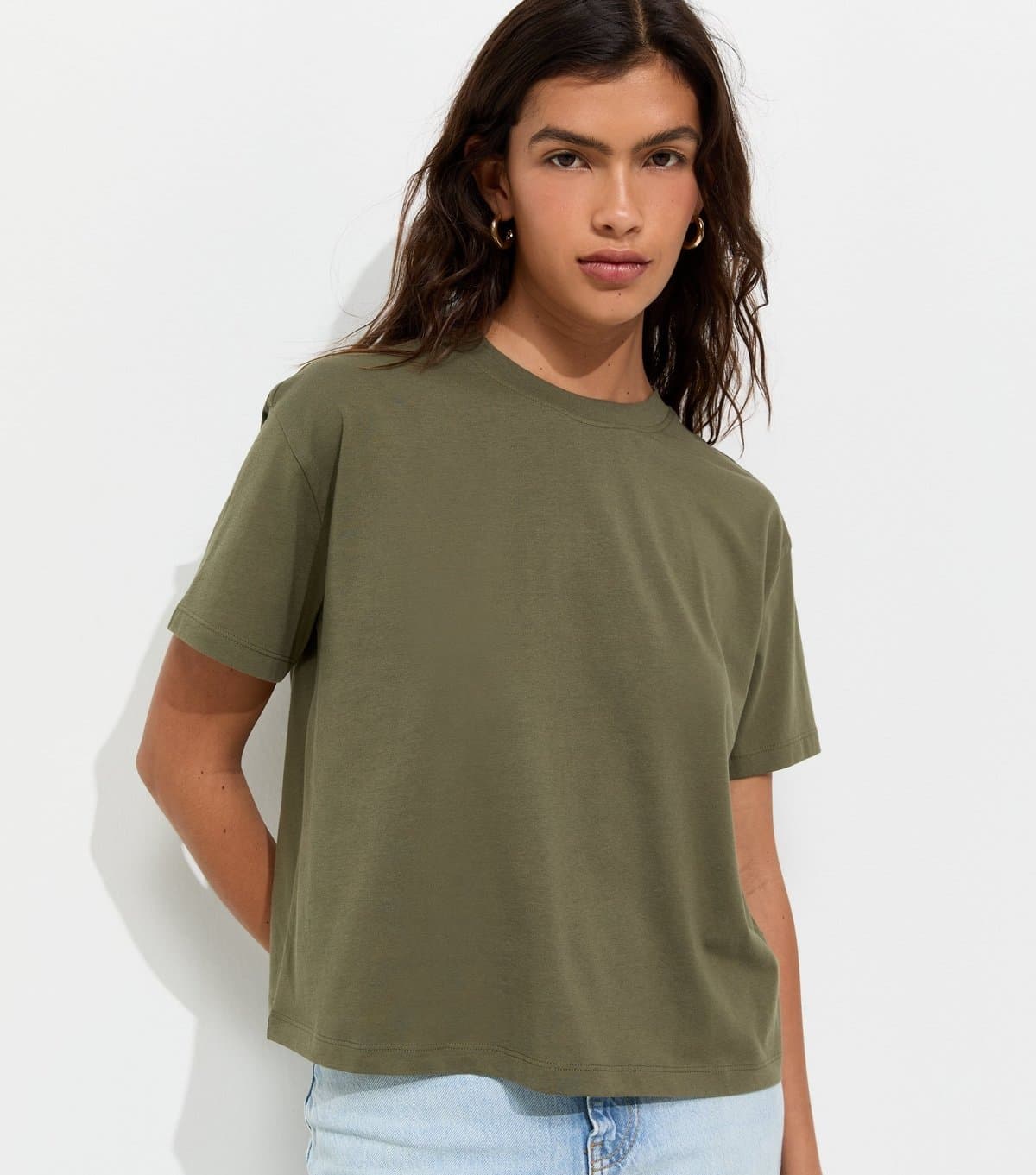 New Look New Look Khaki Cotton Boxy Fit T-Shirt