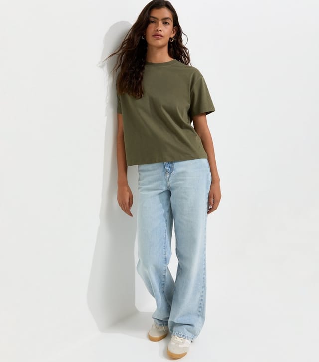 New Look Women's Dark Khaki Cotton Boxy Fit T-Shirt New Look - 2