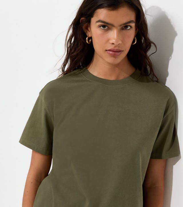 New Look Women's Dark Khaki Cotton Boxy Fit T-Shirt New Look - 3