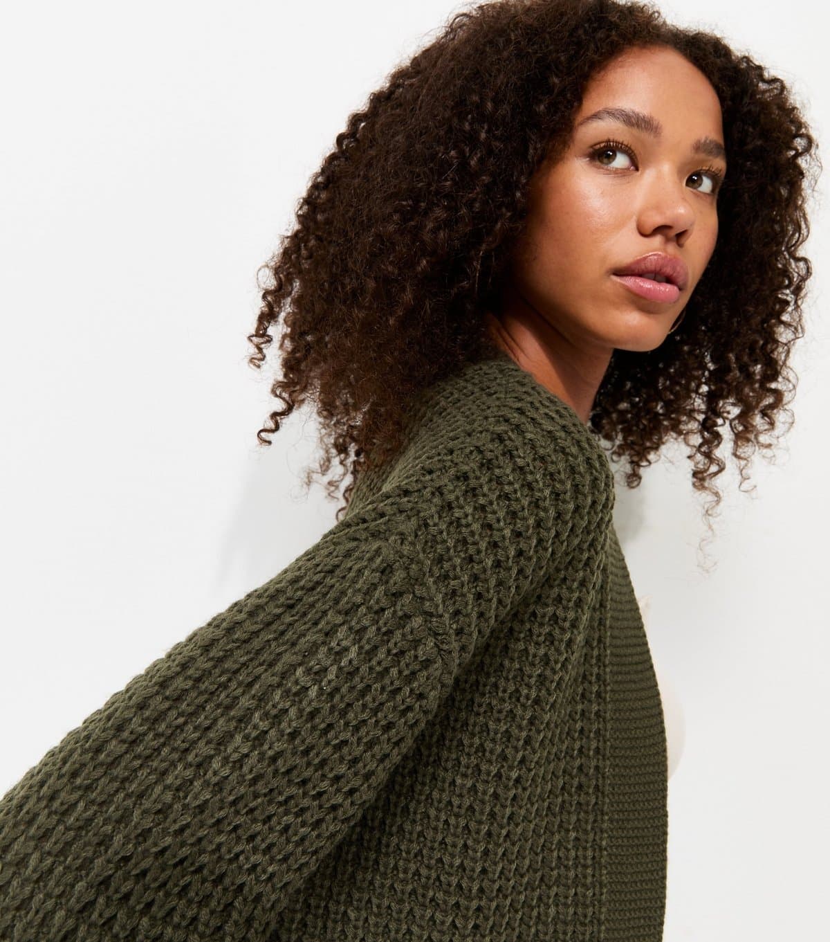 New Look Women's Dark Khaki Moss Stitch Open Front Cardigan New Look