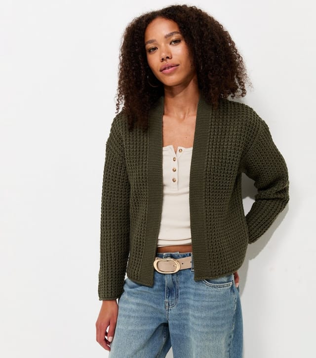 New Look Women's Dark Khaki Moss Stitch Open Front Cardigan New Look - 2