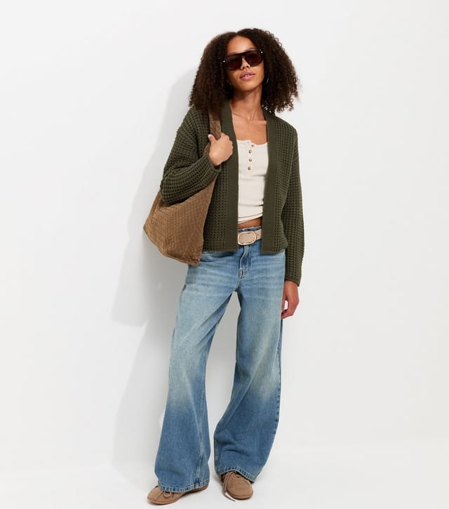 New Look Women's Dark Khaki Moss Stitch Open Front Cardigan New Look - 3