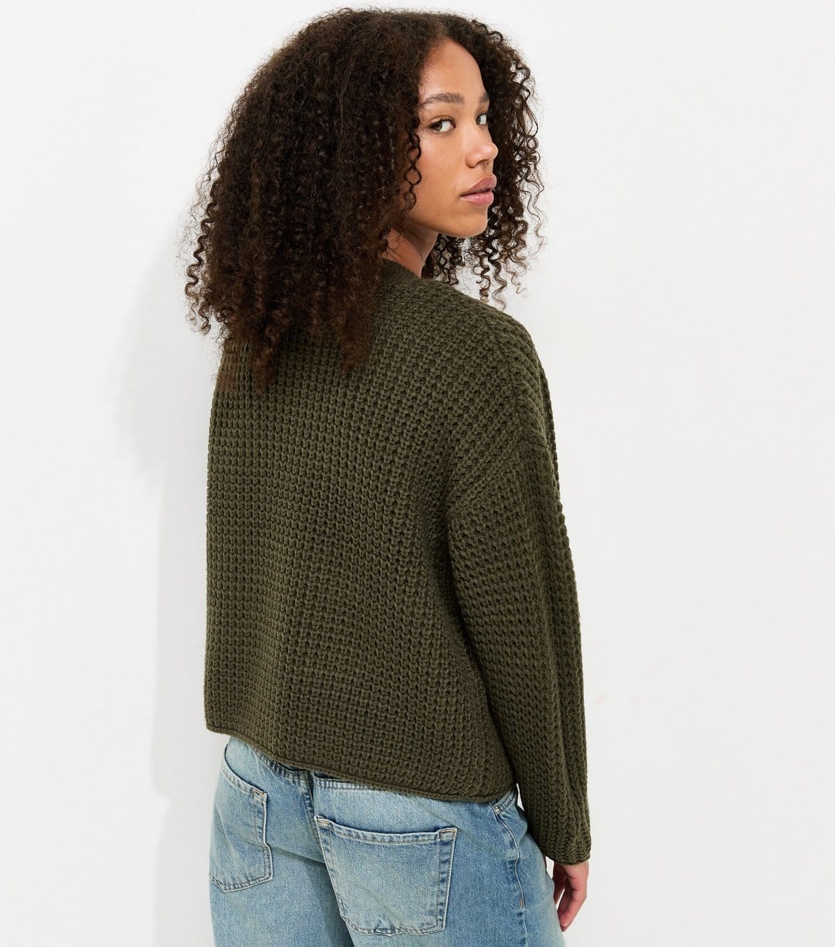 New Look Women's Dark Khaki Moss Stitch Open Front Cardigan New Look - 4