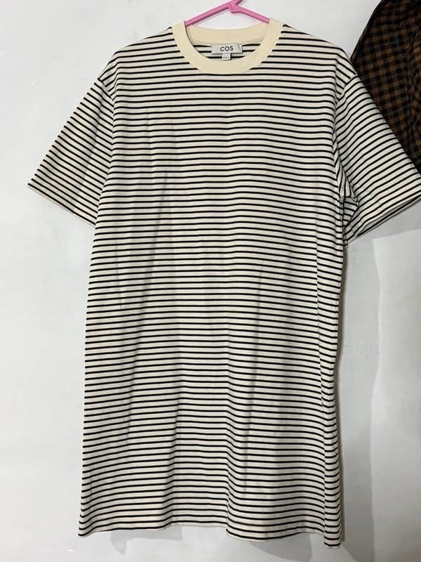 COS Cream & Black Striped T-Shirt Mini Dress