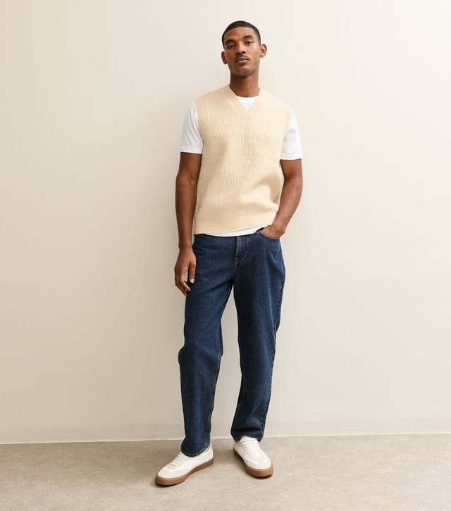 New Look Men's Oatmeal Relaxed V-Neck Vest New Look - 2