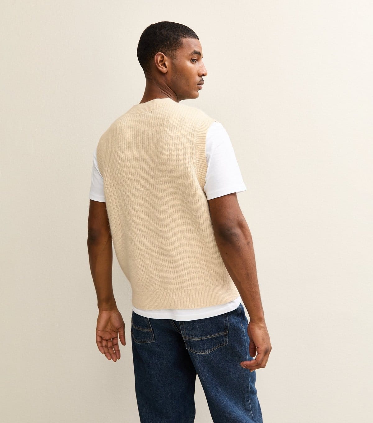 New Look Men's Oatmeal Relaxed V-Neck Vest New Look - 4