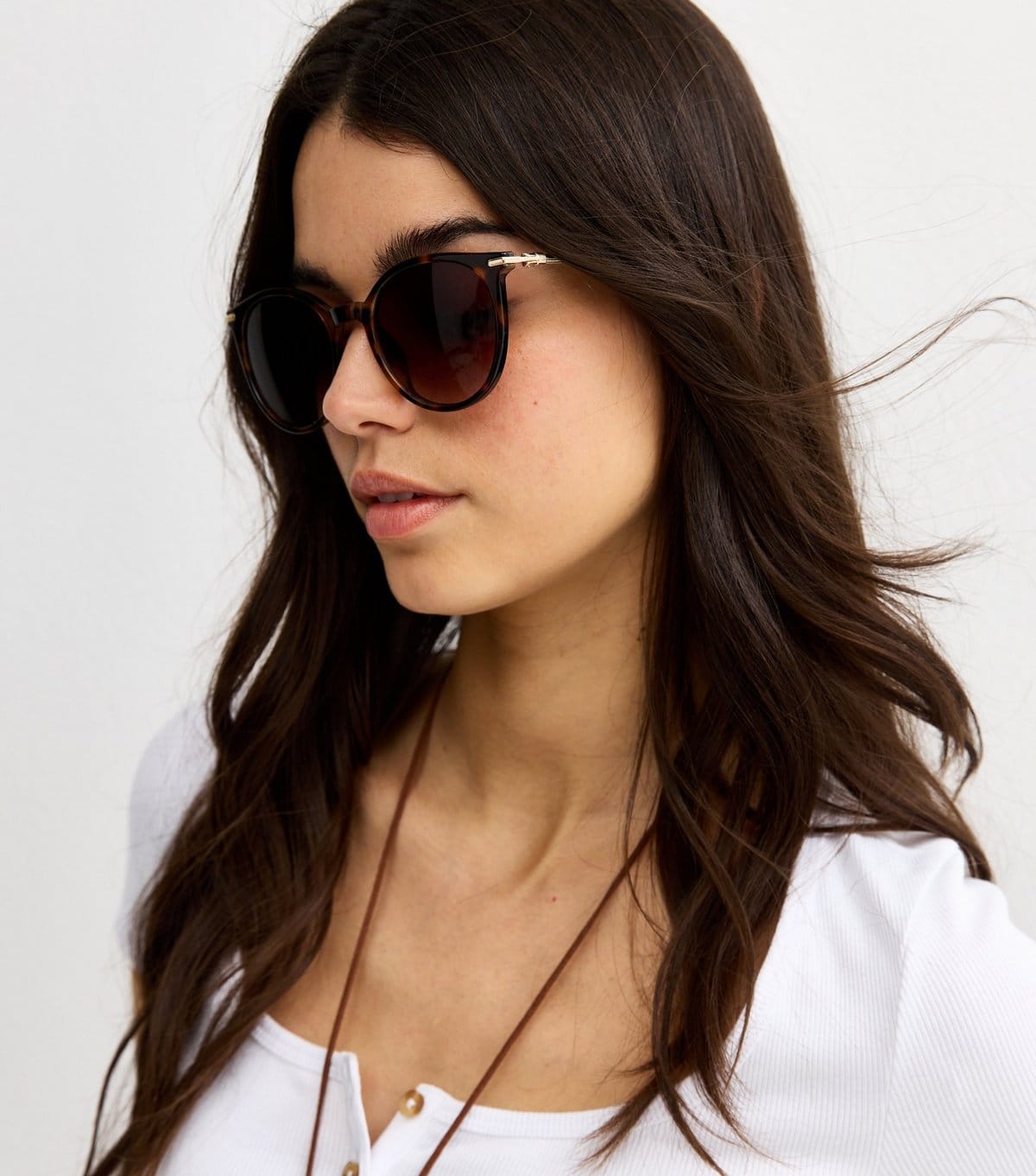 New Look Dark Brown Speckled Round Frame Sunglasses New Look - 1