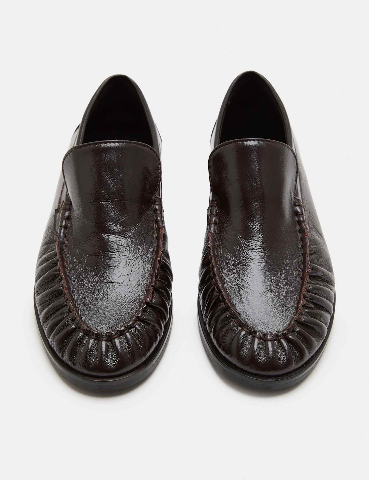 Marks & Spencer M&S Leather Ruched Loafers Wine