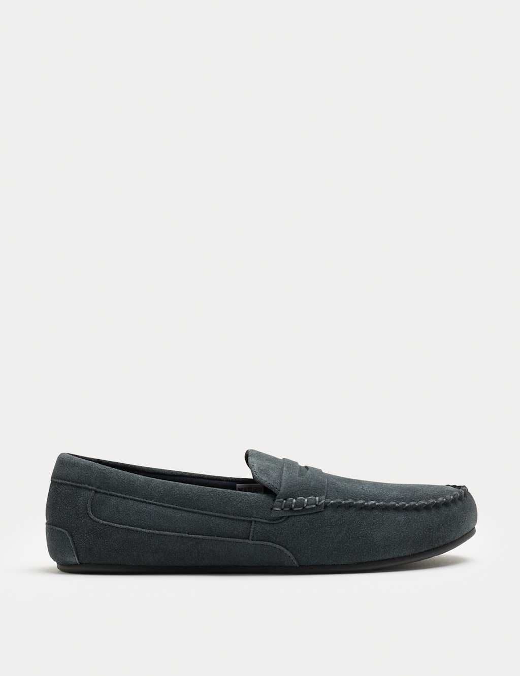 Marks & Spencer M&S Med Blue Denim Suede Moccasin Slippers