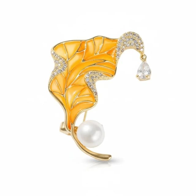 Angel Barocco Angel Barocco Women's Enamel Leaf Brooch in Yellow - 2