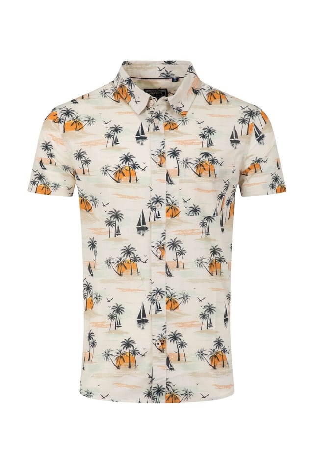 Weird Fish Weird Fish Men's Faraway Short Sleeve Printed Shirt in Ecru - 2